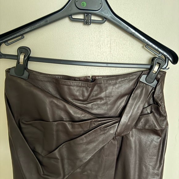 Zara Dark Brown Leather Pencil Skirt - Picture 6 of 13